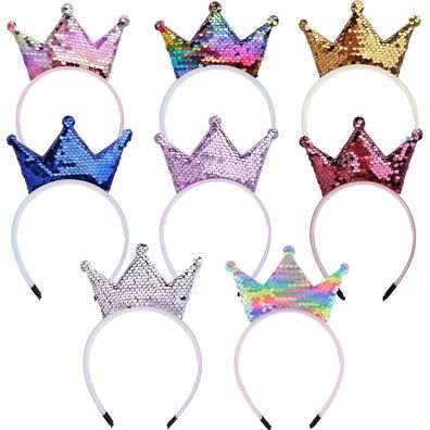 EUDUQ 8 Stück Pailletten Krone Stirnband Set, Glitzer Kronen Haarreifen für