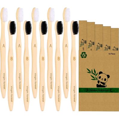 Virgin Forest Bambus Zahnbürste, 10er-Set, Umweltfreundlich, BPA-frei, Weiche