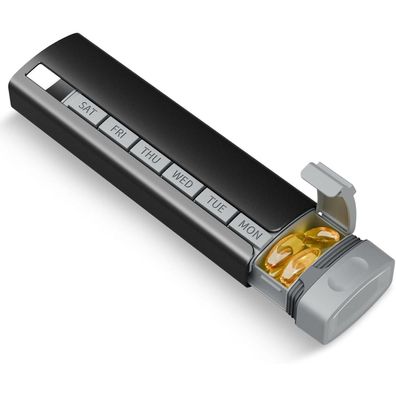 Betife 7 Tage Tablettenbox Metall, Pillendose für unterwegs und Reise, Schwarz