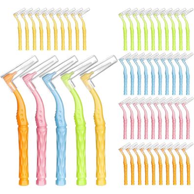 100 Interdentalbürsten L-förmig in 5 Größen, rutschfester Griff für