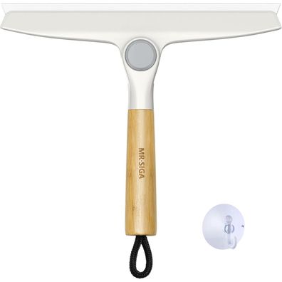 MR. SIGA Silikon-Duschabzieher mit schwenkbarem Bambusgriff, 25,4 cm, Weiß