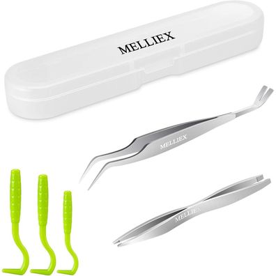 Melliex Zeckenzange Set aus Edelstahl und Kunststoff mit Aufbewahrungsbox für