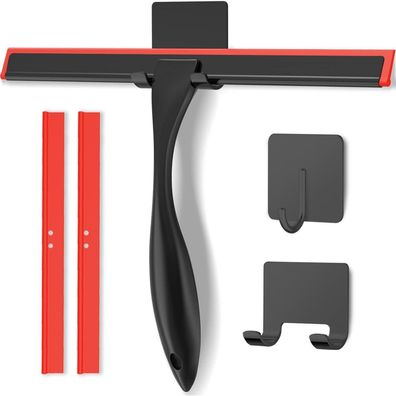 Sstoohl 25CM Edelstahl Duschabzieher mit Haken und Ersatzklinge, Schwarz