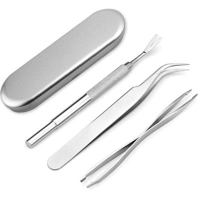 MEISO Edelstahl Zeckenentferner Set, 3-teilig mit Aufbewahrungsbox für Mensch