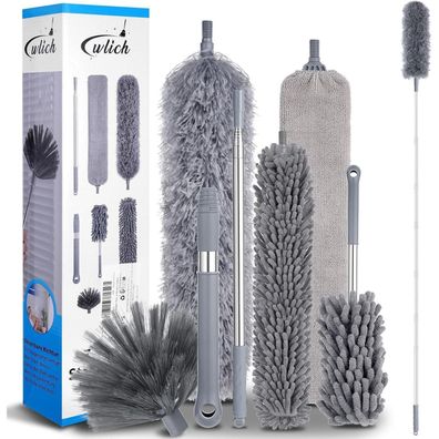 Wlich 8-teiliges Staubwedel Teleskop Set mit Mikrofaser, ausziehbar bis 250cm