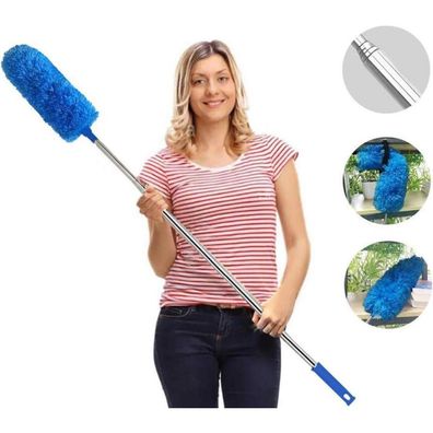 HTLY SPR Teleskop Staubwedel, Waschbar, Mikrofaser, Ausziehbar bis 254cm, Blau