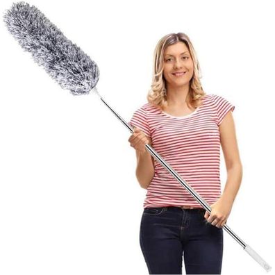 HTLY SPR Staubwedel Teleskop, Waschbar, Mikrofaser, Edelstahl, Bis 254cm, Grau