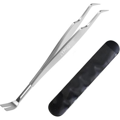 EasyULT 2in1 Profi Zeckenzange aus Edelstahl mit Lederbeutel für Mensch