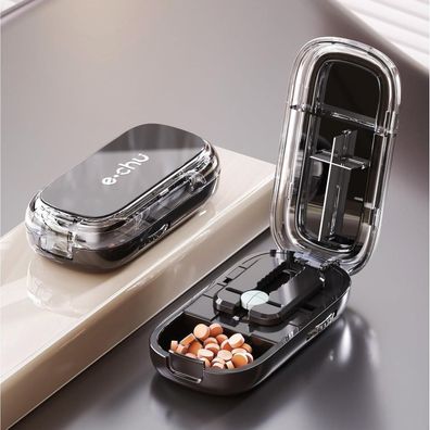 Ptyism Tablettenteiler Schwarz mit Pinsel - Präziser Pillenschneider für große