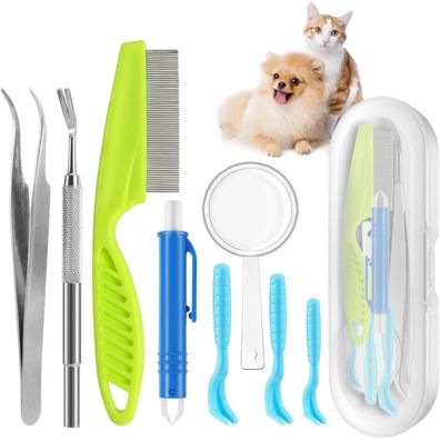 HezzLuv Zeckenentferner Set für Hunde & Katze, 7-teilig mit Haken, Zange
