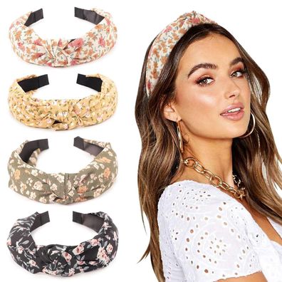 Dreshow 4er Set Damen Mädchen Verknotete Haarreifen Boho Breite Haarbänder