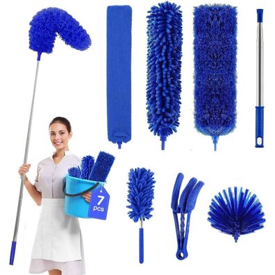 FumyFumy Teleskop Staubwedel Ausziehbar 2.6m, Waschbar, 7tlg Set Blau