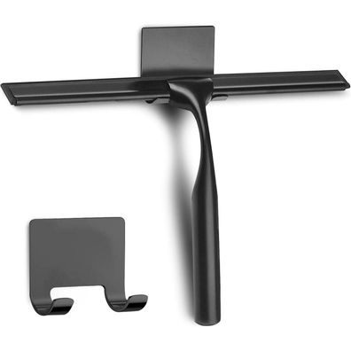 Coftclmomt 25cm Edelstahl Duschabzieher mit selbstklebendem Haken, Schwarz, für