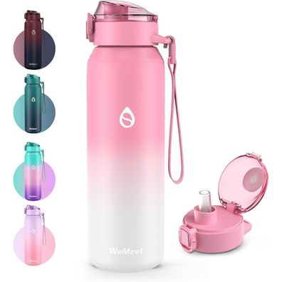 WEMEET 700ml Trinkflasche aus Edelstahl mit abnehmbarem Strohhalm