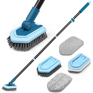 JEHONN Schrubber mit Teleskopstiel (130 cm) und 4 Bürstenköpfen für Bad