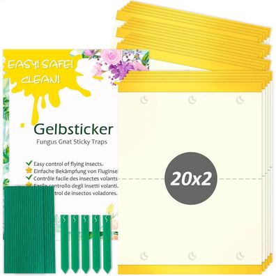Blooven Gelbsticker 40 Stück - Trauermücken Bekämpfen, Gelbtafeln für Pflanzen