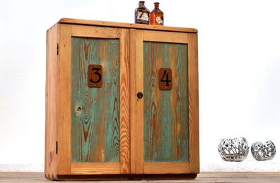 Wandschrank Groß Holz Antik Alt Vintage Hängeschrank Blau Grün Fabrik Loft No 34