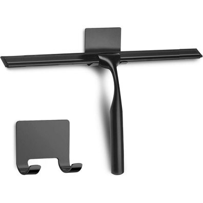 Coftclmomt 30cm Edelstahl Duschabzieher mit selbstklebendem Haken, Schwarz