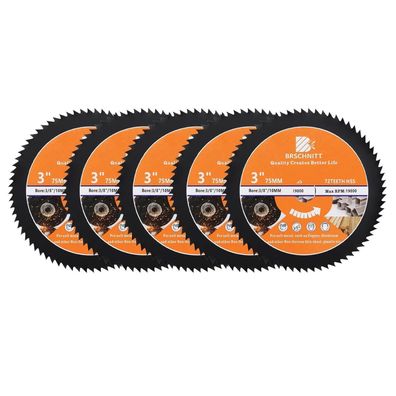 Brschnitt HSS Kreissägeblatt 75mm 72T 10mm Bohrung - 5er-Set