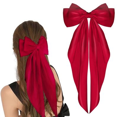 WLLHYF Große Haarschleife mit langem Schwanz aus Satin, französische Haarnadel