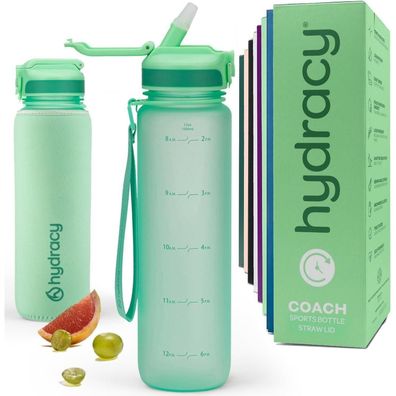 Hydracy Trinkflasche mit Strohhalm und Zeitmarkierung, 1L, BPA-frei