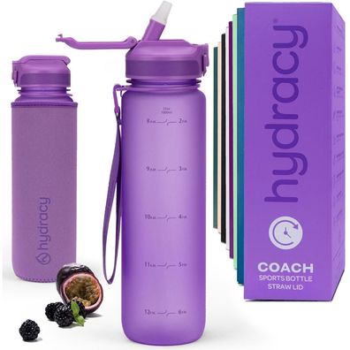 Hydracy Trinkflasche mit Strohhalm und Zeitmarkierung, 1L, BPA-frei