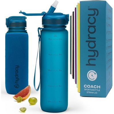 Hydracy 1L Trinkflasche mit Strohhalm und Zeitmarkierung, BPA-frei