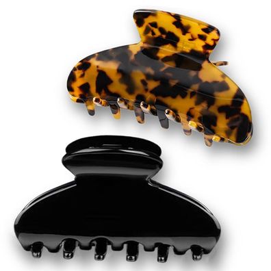 Fsmiling 2er Set Große Haarklammern für Damen, Schwarz & Schildpatt Acetat, für