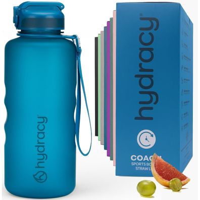 Hydracy Trinkflasche 2L mit Strohhalm und Zeitmarkierung - BPA-frei