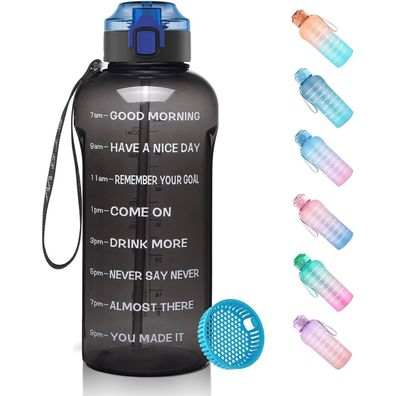 WEMEET Trinkflasche 2L mit Fruchtfilter und Zeitmarkierung, BPA Frei Tritan