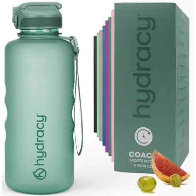 Hydracy Trinkflasche 2L mit Strohhalm und Zeitmarkierung - BPA-frei
