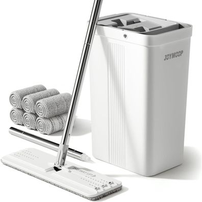 Joymoop Wischmopp und Eimer Set mit Auswringer, flach, freihändig, 155 cm