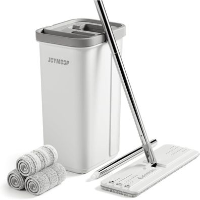 Joymoop Wischmopp und Eimer Set mit Auswringer, flacher Bodenwischer mit langem