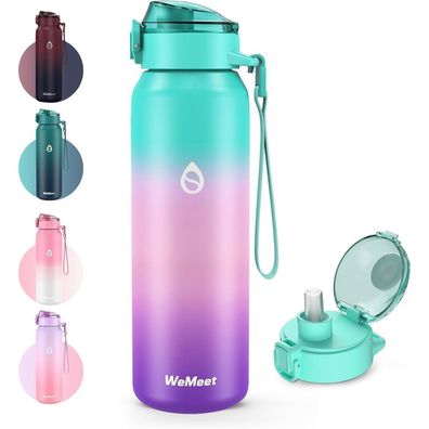 WEMEET Edelstahl Trinkflasche 500ML mit Strohhalm, doppelwandig, auslaufsicher