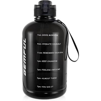 GEMFUL 3L Sport Trinkflasche BPA-frei mit Strohhalm und Zeitmarkierungen