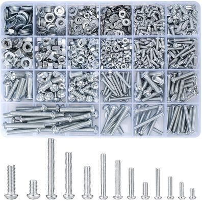 Vwoqiy 1080tlg M3-M6 Schraubenset mit Muttern & Unterlegscheiben