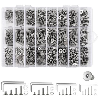 1280tlg M2-M5 Senkkopfschrauben Set Edelstahl A2 Innensechskant mit Muttern