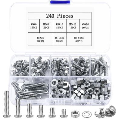 SZSLMY 240tlg M5 Schrauben Set mit Muttern und Unterlegscheiben, Linsen
