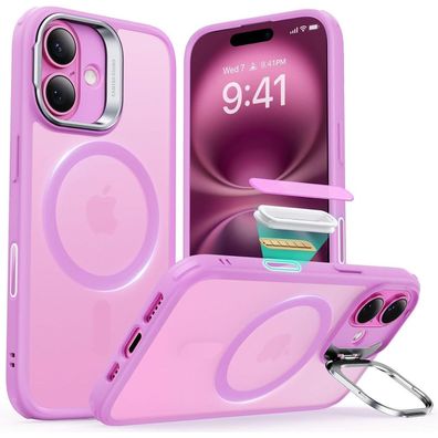 ESR iPhone 16 Hülle Klares Rosa mit MagSafe, Verstecktem Ständer