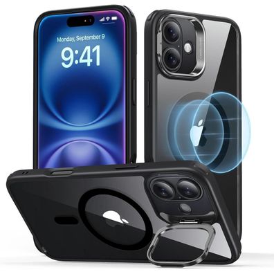 ESR iPhone 16 Hülle mit MagSafe Ständer, Militärschutz, stoßfest, klares Schwarz