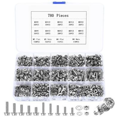 SZSLMY M3 M4 Schrauben Set, 780 Stück Kreuzschlitz Sechskantschrauben mit