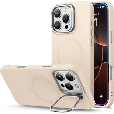 ESR Silikon Hülle mit Ständer für iPhone 16 Pro Max, MagSafe kompatibel, Beige