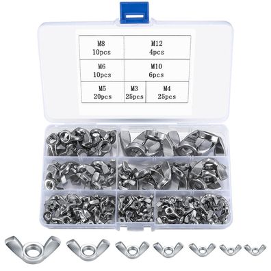 bayidun Flügelmuttern Sortiment Kit, 100 Stück Edelstahl, für Heimwerker & DIY