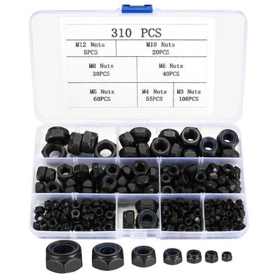 SZSLMY Sechskantmuttern Set, 310 Stück Selbstsichernde Muttern Sortiment, M3-M12