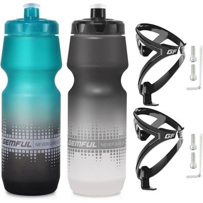 GEMFUL Fahrrad Trinkflaschen Set (2x 750ml) mit Halter - Leicht, Robust