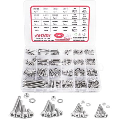 JatilEr 240tlg M3-M6 Zylinderschrauben Innensechskant Set mit Muttern