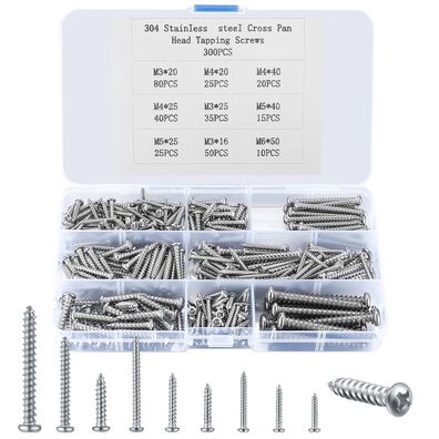 300 Stk Selbstschneidende Schrauben Set, Linsenkopf Blechschrauben Edelstahl