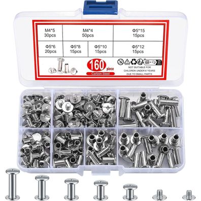 160 Stk Chicago Schrauben Set M4 M5 Buchschrauben Bindungsschrauben für Leder