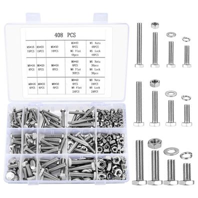 408tlg Sechskantschrauben und Muttern Set M5 M6 M8 Edelstahl mit