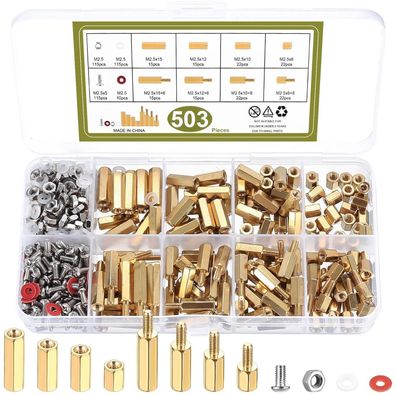 503 Stk M2.5 Messing Abstandsschrauben Sortiment Kit für PCB Board, Sechskant